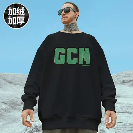 美式字母嘻哈oversize圆领卫衣男潮牌ins潮流大码男装秋冬季加绒图片