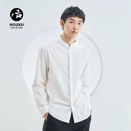 后序中国风衬衫男长袖中华立领宽松新中式男装休闲复古白色衬衣图片