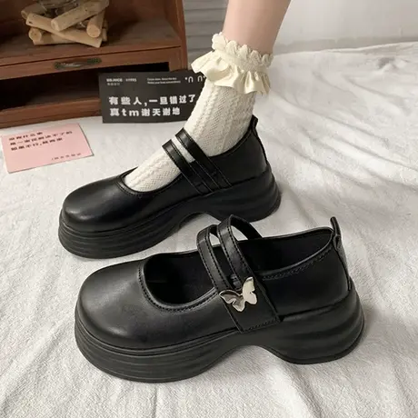 法式玛丽珍小皮鞋女2023年秋季新款厚底百搭配裙子英伦风圆头单鞋商品大图