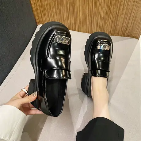 厚底玛丽珍女鞋2024年夏季新款百搭拼接中跟小皮鞋时尚百搭松糕鞋商品大图