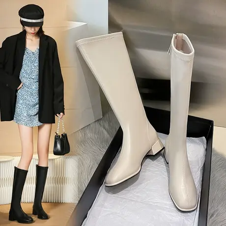 时装长筒靴靴子女2025新款秋冬高跟粗跟西部牛仔长靴子高筒骑士靴图片