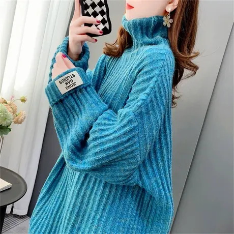 慵懒软糯风高领毛衣女外穿秋冬季宽松中长款设计感加厚针织打底衫商品大图