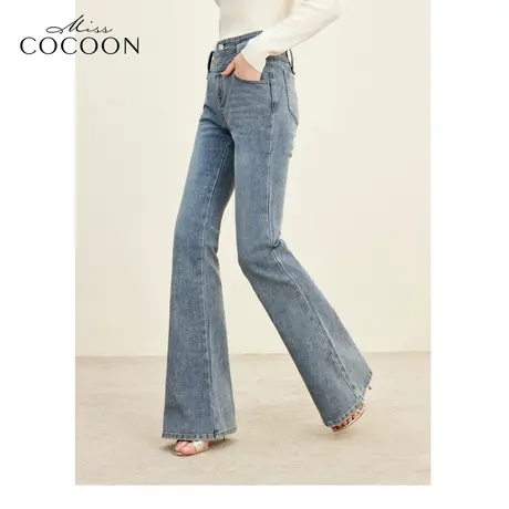 missCOCOON时尚高腰直筒裤2023冬季新女别致裤袢设计中长款牛仔裤商品大图