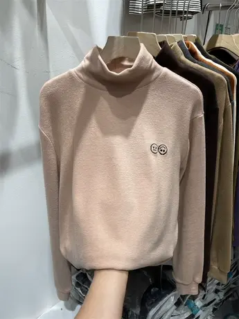 设计感半高领刺绣笑脸双面德绒保暖卫衣女2023秋冬新款宽松上衣潮图片