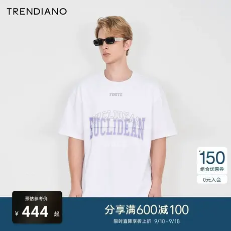 TRENDIANO官方美式字母印花圆领纯棉廓形短袖T恤潮2023新款秋季图片