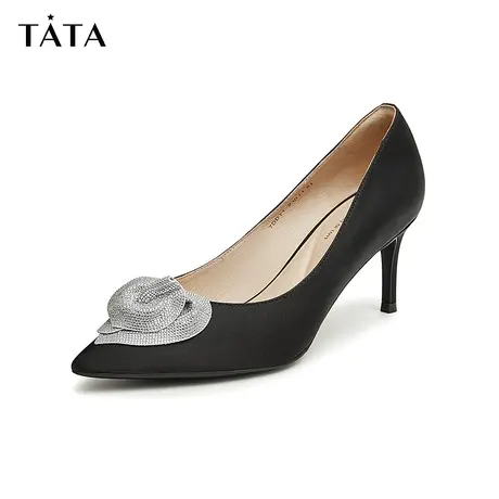 Tata他她法式气质高跟鞋女尖头婚鞋浅口细跟单鞋2024春新7DDT1AQ4商品大图