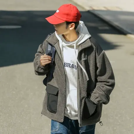 唐狮仿羊羔毛外套男冬季新休闲户外保暖厚外套男士宽松时尚外套图片