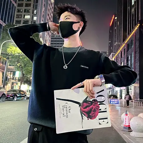 秋冬毛衣男个性渐变拼色针织打底衫2023新款潮牌轻熟加厚内搭线衣商品大图