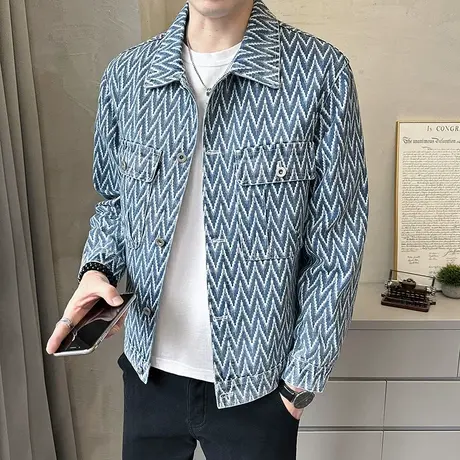 牛仔夹克男2023秋季新款潮流个性花色复古高街水洗工装外套痞帅商品大图