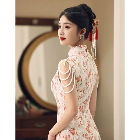 肩流苏旗袍敬酒服2024新款新娘高级感订婚礼服女夏季中式结婚蕾丝商品大图