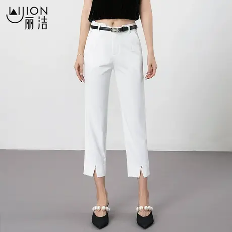 丽洁夏季西裤女白色七分裤修身高腰显瘦薄款女士八分小脚西装裤子图片