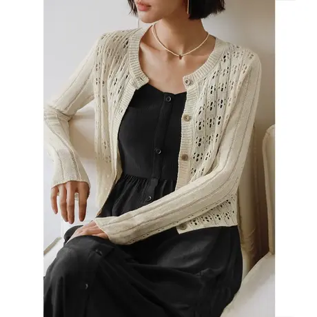 弥古法式镂空针织开衫女薄款气质高级感小披肩春吊带裙外搭罩衫商品大图