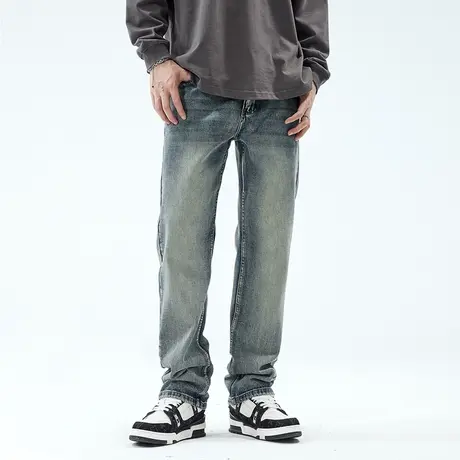 美式复古牛仔裤男潮牌宽松休闲高个子加长版大码阔腿垂感直筒裤子商品大图