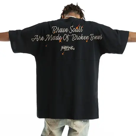 Nuthink宽松大码高街t恤男潮牌ins字母短袖男款夏季蝙蝠袖上衣潮商品大图