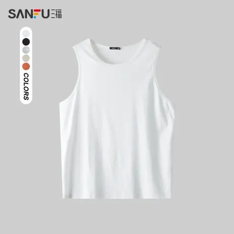 三福2024夏季男士简约净版背心 休闲宽松宽肩无袖上衣男483064商品大图