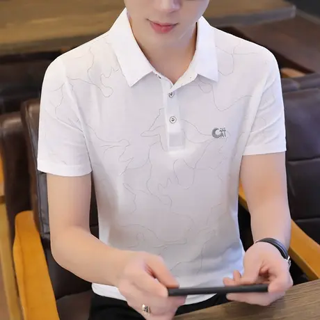 男生短袖Polo衫潮牌宽松夏季纯棉2023新款打底上衣服T恤衫潮流商品大图