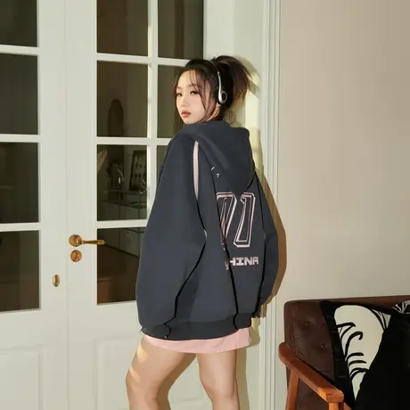 YEP美式复古拼接连帽卫衣女春季2024年新款爆款上衣宽松开衫外套商品大图