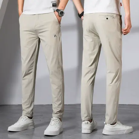 青年冰丝休闲长裤子男士2022夏季新款宽松直筒百搭九分裤男装薄款商品大图