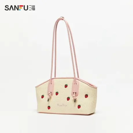 三福托特包春季田园度假风草莓刺绣手提挎包通勤女包483551图片