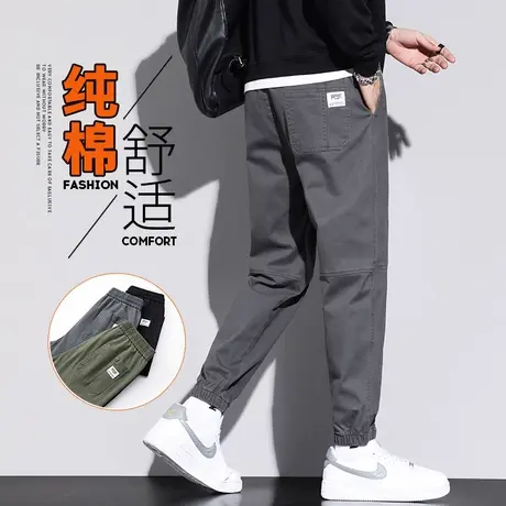 男款秋季日系港风纯棉九分休闲裤子春秋款潮牌束脚工装秋天9分裤商品大图