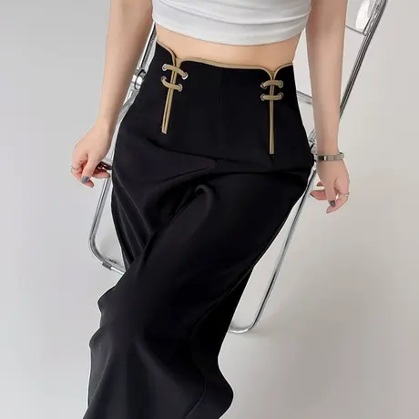 复古盘扣西装裤女春秋新中式设计感高腰宽松休闲裤窄版垂感阔腿裤图片