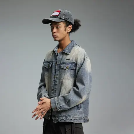 美式街头风潮牌牛仔外套男士春秋季季新款宽松百搭情侣装短款夹克商品大图