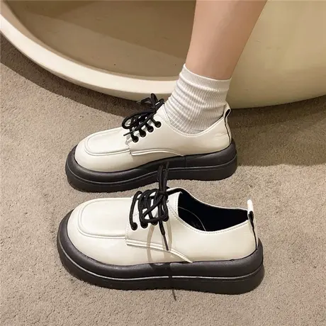 小皮鞋女2024年夏季新款圆头厚底百搭英伦风系带增高复古jk单鞋女商品大图