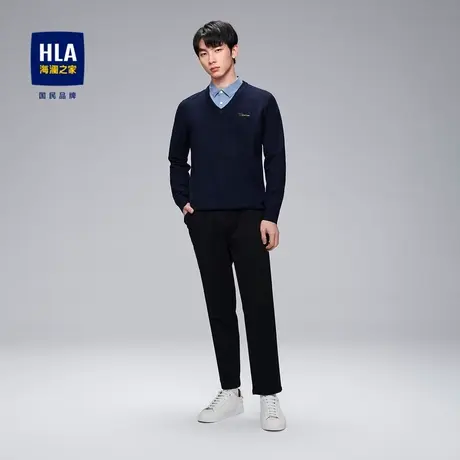 HLA/海澜之家2023时尚V领双领针织衫柔软亲肤假两件套头衫男图片