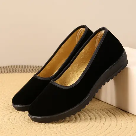 老北京布鞋女单鞋平底上班鞋服务员软底一脚蹬工作鞋职业黑色布鞋商品大图