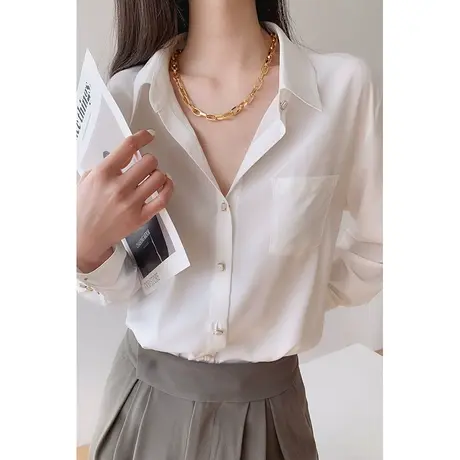 2023春装新款白色衬衫女复古港味女士衬衣小众上衣雪纺衫商品大图