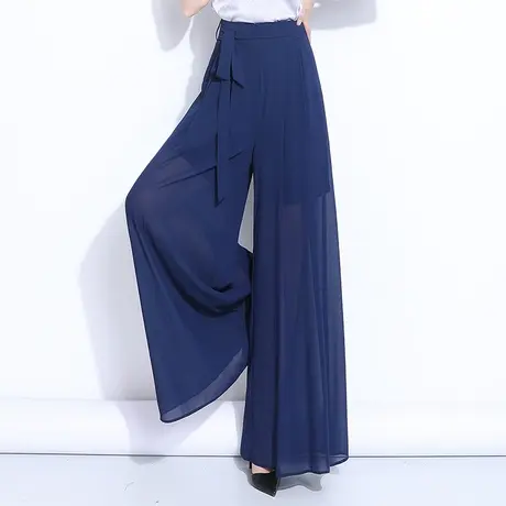 2023夏季新款开叉雪纺裙裤阔腿裤女高腰宽松垂坠感大脚裤休闲长裤商品大图