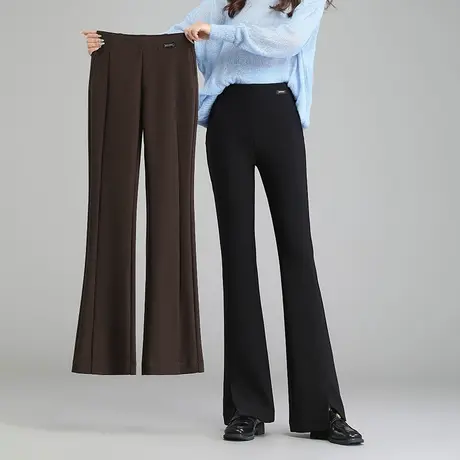 微喇裤女2023秋季新款高腰洋气百搭长裤休闲裤显瘦垂感开叉喇叭裤商品大图