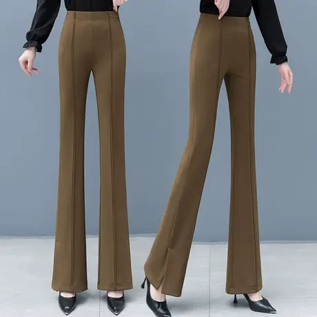 咖色裤子女春秋搭配高腰显瘦开叉喇叭裤显瘦修身时髦阔腿马蹄裤子商品大图