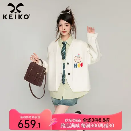 KEIKO [100%绵羊毛]双面呢羊绒外套2023秋冬韩系减龄短款毛呢大衣商品大图