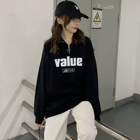 美式复古卫衣女2023春秋季薄款宽松韩版设计感小众上衣慵懒风外套商品大图