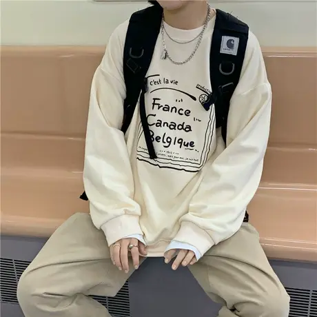 2023新款春装韩版百搭宽松bf风休闲圆领套头长袖卫衣女盐系慵懒风图片