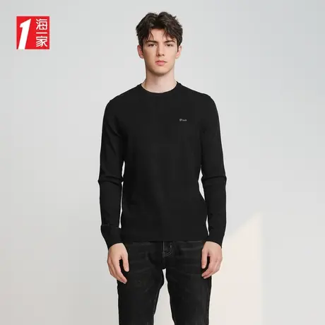 海一家简约基础款套头衫2023秋季新款日常休闲男士长袖针织衫商品大图