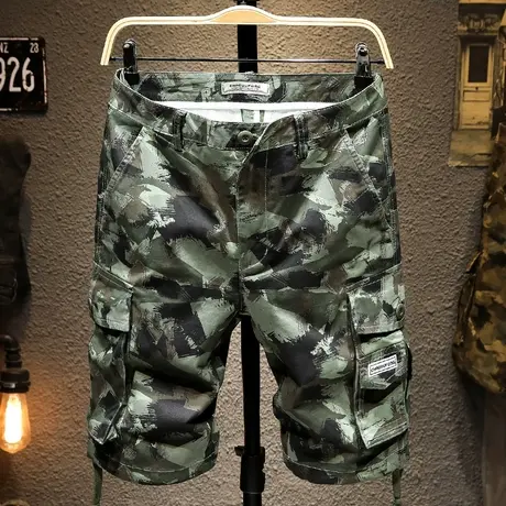 夏天迷彩工装短裤男潮牌运动中裤宽松五分休闲裤子男士沙滩学生潮图片