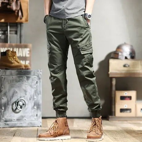 军绿色工装裤男士潮牌宽松2022春秋季新款休闲哈伦束脚裤子男痞帅商品大图