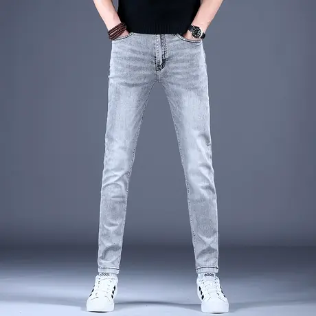 2023秋款男士新款牛仔裤子简约灰色修身薄款小脚裤棉弹透气百搭裤图片