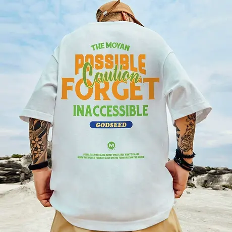 oversize港风潮牌国潮嘻哈短袖T恤男潮宽松加肥加大码情侣装半袖商品大图