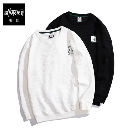 伟臣潮流大码男装春秋圆领卫衣男胖子加肥加大宽松钢压字母打底衫商品大图