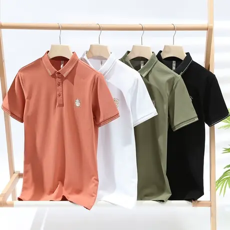polo衫男士短袖t恤夏季冰丝薄款翻领半袖青中年商务休闲潮牌衣服图片