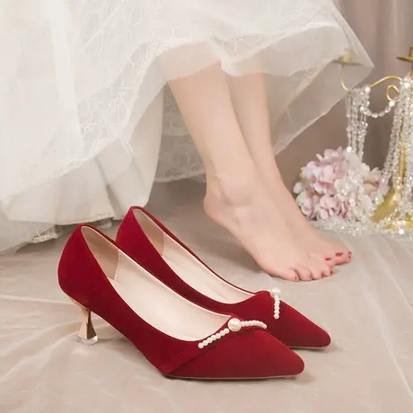 高跟红色婚鞋女2023年新款中式秀禾婚纱两穿不累脚日常可穿新娘鞋商品大图