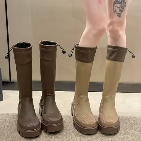 夏天长筒靴女不过膝厚底2023新款西部牛仔机车靴复古英伦风骑士靴商品大图