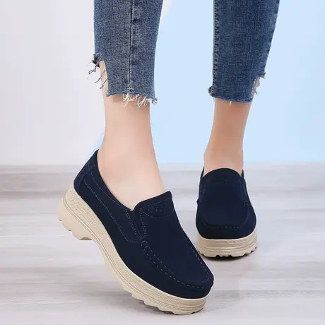 2023春季新款松糕女鞋一脚蹬厚底增高休闲鞋老北京布鞋女妈妈软底商品大图