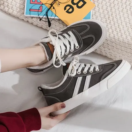 加绒帆布鞋女2020爆款二棉鞋冬ulzzang百搭韩版网红板鞋洋气ins潮商品大图