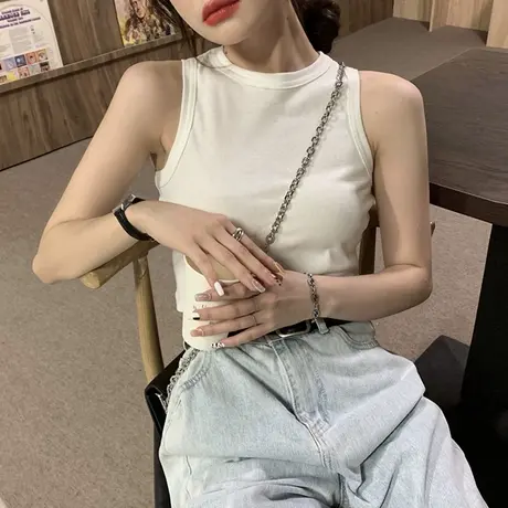 吊带背心女内搭夏季短款露脐外穿防走光遮副乳宽肩带辣妹针织上衣图片