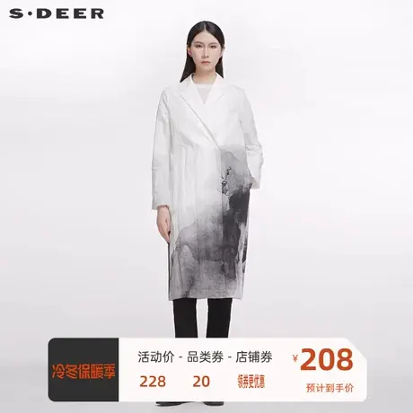 sdeer圣迪奥风衣设计感高级新品经典高雅水墨长风衣外套S20181807😯图片