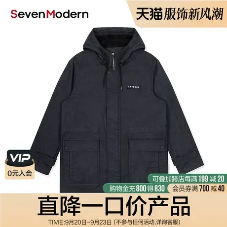 【清仓商场同款】柒牌奥莱男装潮牌SVNMDN中长款风衣外套黑色休闲图片